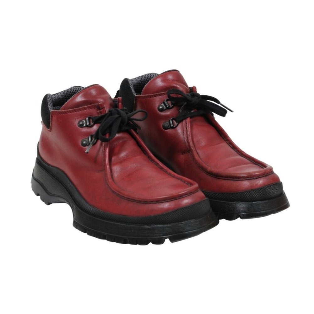 Prada Mens Tyrolean Brixxen Hiking Boots US9.5 UK8.5 Red Leather Vintage Derby